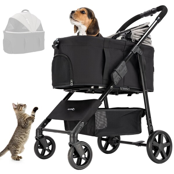 Joyfultails 分離型 ペットカート 折りたたみ 3way 多機能 対面式 猫犬兼用 ペットバギー コンパクト 軽量 耐荷重15KG（グレー）