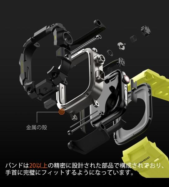 ULTIMAL に相応う Apple Watch Series 11/10（46粍）用 ダンス楽隊一体型防御すること入れもの TPU 耐衝撃 高耐久 通気性 飾り気の無い据えつける 運動競技/アウトドア向け 螢光緑であること