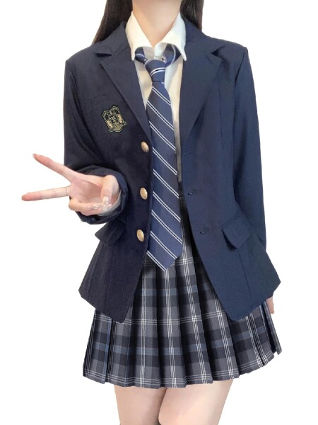 JK制服 5点セット 卒業式 スーツ 女子高生 学校制服 セーラー服 学生服 高校 ブレザー JKスカート スカート コスチューム navy XL 7,717円
