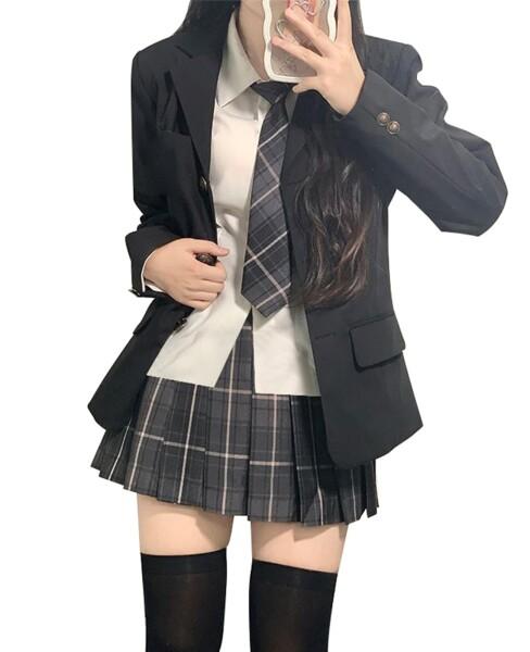 (KALAOK) 学生 スクール制服 コスプレ ファッション レディース JK制服 cos コス 通学 通勤 卒業式 入学式 black 2XL