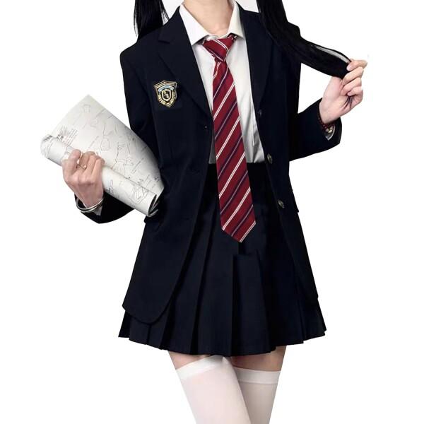 (AOTYP) 女子高生 制服 コスプレ 学生服 JK制服 女子高生 高校制服 5点セット バッジ ブレザー スカート スクール ファッション レディース 卒業式スーツ ハロウィン コスプレ イベント 仮