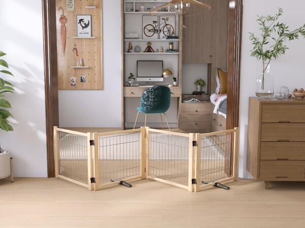 ペットフェンス 犬 ペットゲート 置くだけ 犬 フェンス 室内 ペット 柵 安全柵 小型犬 中型犬 脱走防止 ガード 飛び出し防止 多頭飼い ペットガード(高さ43cm、長さ234cm、4つのパネル) 9,386円
