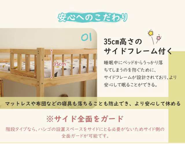 3点セット DIY・工具・ガーデン ホワイト ロフトベッド 木製 ベッド