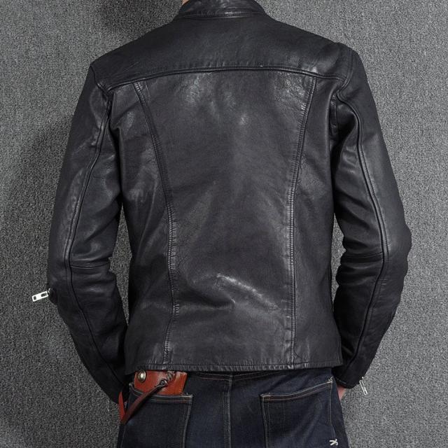 レザー ジャケット メンズ ラムレザー 高級ラム 羊革 皮 ラム革 柔らかい シングル ライダース リブ ブルゾン サイズ指定OK ブラック ブラウン_4