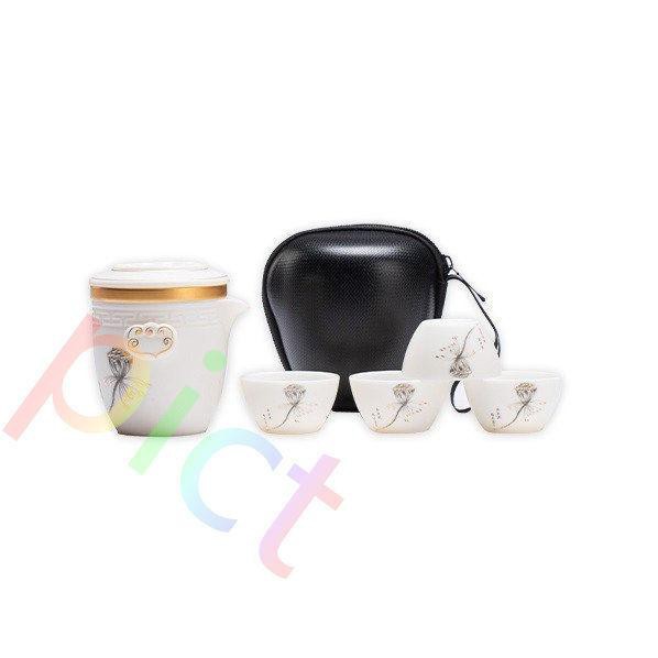 【茶器/茶道具】蓋付茶器 急須 セット 収納バッグ付き 携帯式 軽量 旅行 アウトドア先 便利 ギフト 茶具セット 茶道 中国茶道具 工夫茶 湯呑み 贈り物 お礼 来客