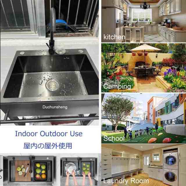 屋外 流し台 キッチンシンク 屋内屋外兼用 置き場付き シングルシンクステンレス流し台、錆びず ガーデンシンク キッチンステンレス製簡易排水シンク ガレージ用 その他日用品・文房具・手芸用品