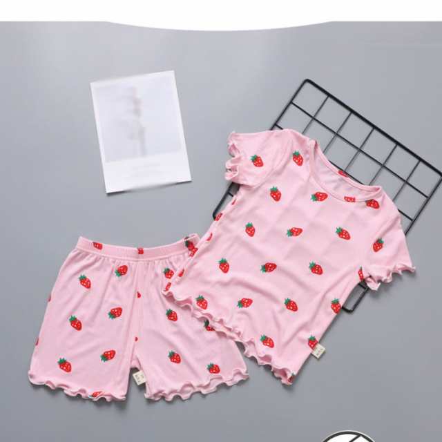 [QSSNY] キッズ パジャマ 女の子 半袖 子供 Tシャツ ショートパンツ ガールズ ルームウェア フリル 可愛い 子供服 上下セット寝巻き 部屋着 2点セット綿 ゆったり 通気 柔らかい 春 夏 80-130cm かわいい 寝間着 肌着 JITIFA