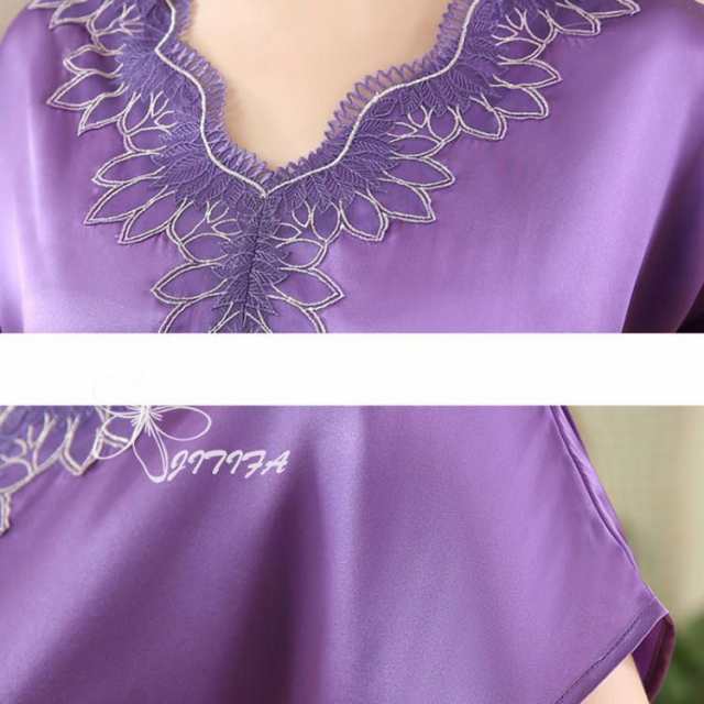 ネグリジェ シルク ゆったり 半袖 春 秋 パジャマ ワンピース ロング丈