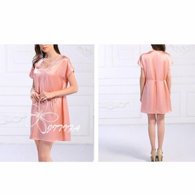 ネグリジェ シルク ゆったり 半袖 春 秋 パジャマ ワンピース ロング丈