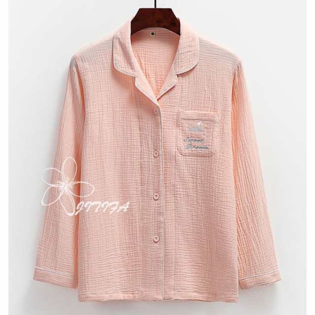 パジャマ レディース 綿100 ピンク 無地 Vネック 前開き 無印 長袖 長