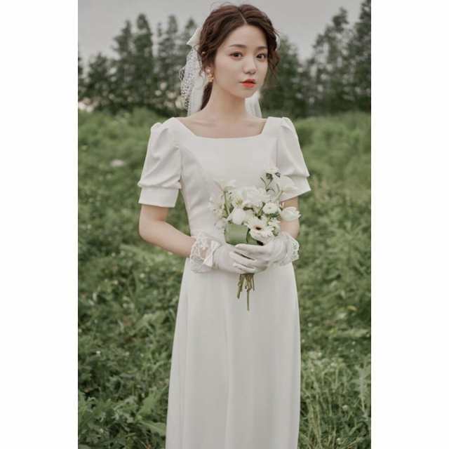 ウェディングドレス 白 ウェディングドレス 大きいサイズ 3L 4L ウェディングドレス 袖あり 半袖 シンプル ウエディングドレス