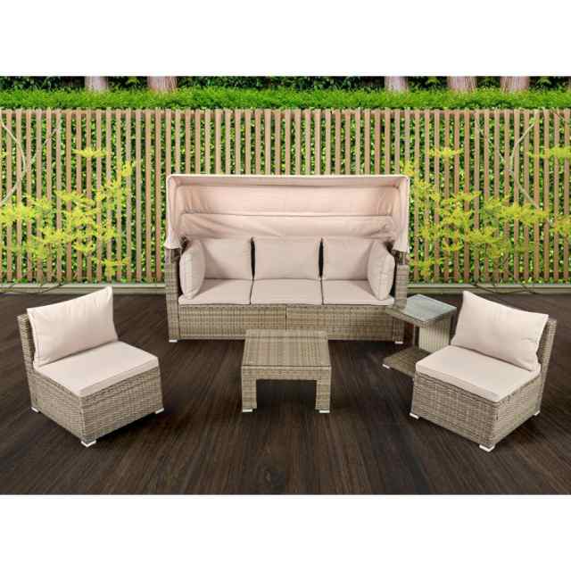 タン調 パラソル付き 5点 ガーデン テーブル チェアー ホテル カフェ