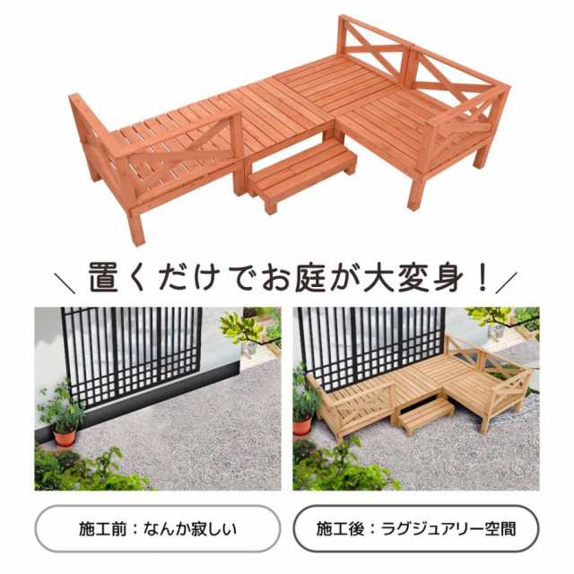 ウッドデッキ 天然木 8点セット1坪 ウッドパネル 家具ガーデン