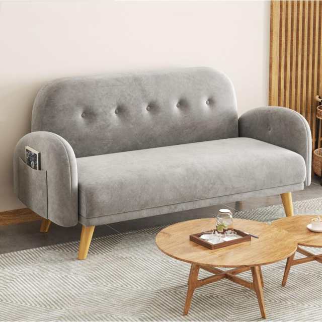 ファブリックソファ、クッション1個付き、木脚付き、脚なしで利用可能