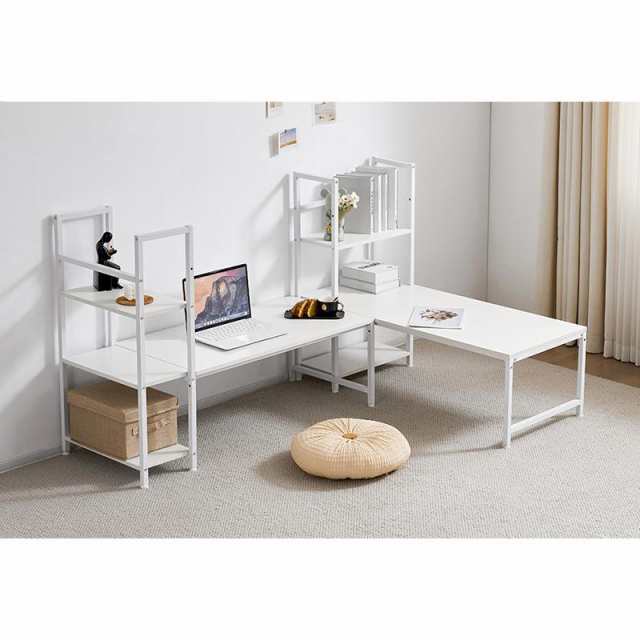 シンプルデスク デスクH型PCデスク ロータイプ一体型 ラック付き