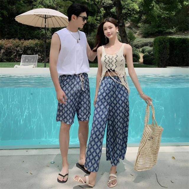 水着セット カップル水着 レディース タンキニ ビキニ 柄物 ショートパンツ ズボン メンズ 海パン サーフパンツ 男女ビーチウェア 夏ペアルック