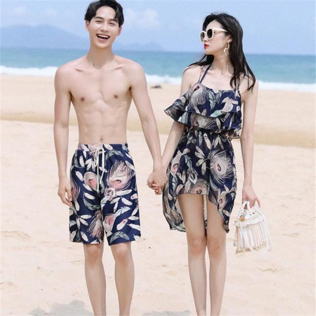 水着セット カップル水着 レディース ビキニ ワンピース ショートパンツ 花柄 メンズ 海パン サーフパンツ 男女お揃いビーチウェア 夏ペアルック