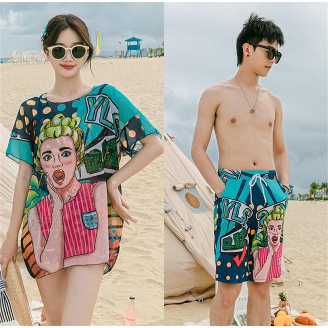 水着セット カップル水着 レディース タンキニ ビキニ 上着 ショートパンツ 柄物 メンズ 海パン サーフパンツ ビーチウェア 男女お揃い 夏ペアルック
