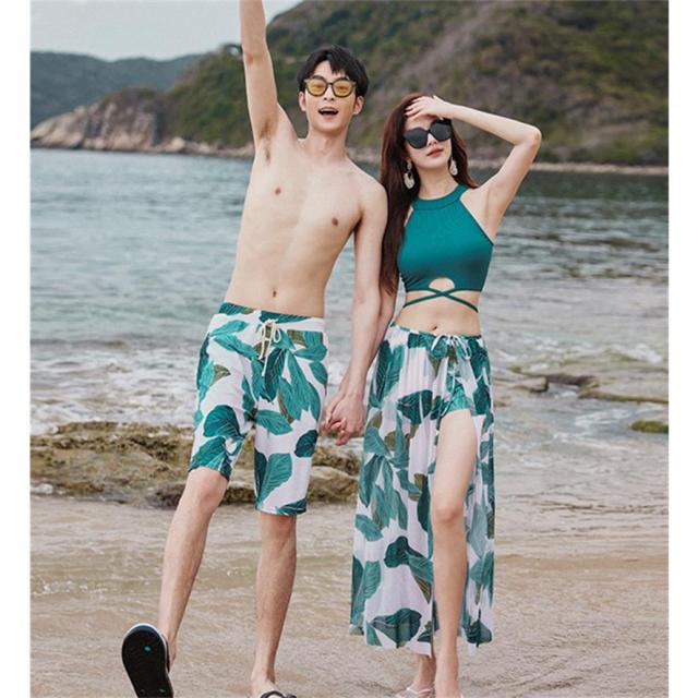 水着セット カップル水着 レディース ビキニ タンキニ ショートパンツ スカート 柄物 メンズ 海パン サーフパンツ 男女ビーチウェア 旅行 夏ペアルック
