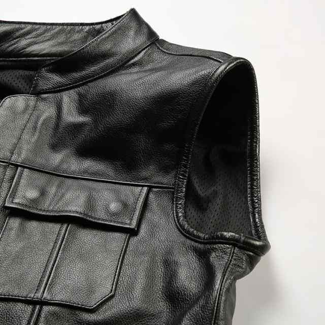 レザーベスト メンズファッション バイク革ベスト パンク風 ライダー