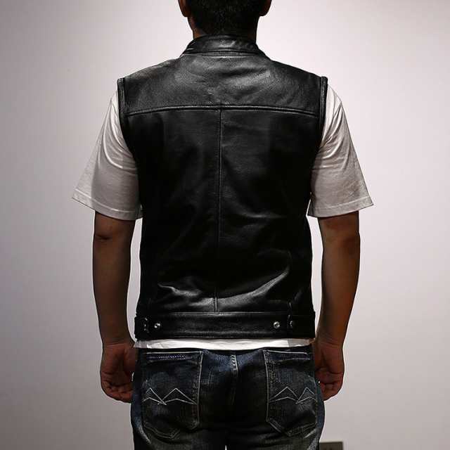 レザーベスト メンズファッション バイク革ベスト パンク風 ライダー