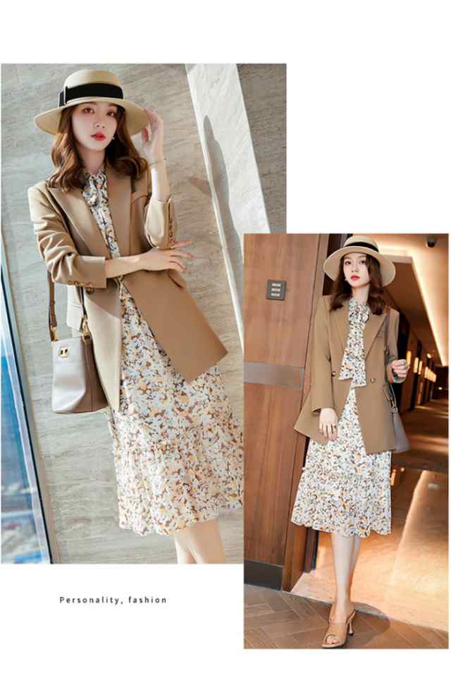 2点セット  スーツジャケット 花柄ワンピース テーラードジャケット  秋 冬 春 サマースーツ スーツ レディース カジュアル ジャケット リネン アウター サマージャケット スプリングコート コート オフェス フォーマル トップス 通勤 OL 女性 人気 プレゼント S/M/L/XL/2XL 2点セット スーツジャケット 花柄ワンピース テーラードジャケット 秋