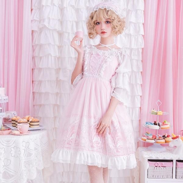 ロリータ ワンピース ゴスロリ メイド ゴシック コスプレ パーティードレス コスチューム ピンク 衣装 パニエ 髪飾り 上着追加可 ハロウィン クリスマス