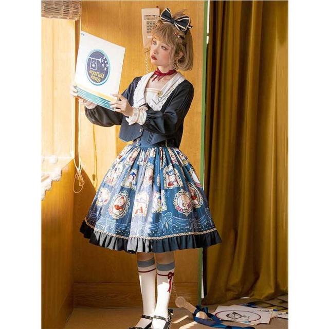ロリータ ゴスロリ トップス スカート かわいい リボン ネイビー フリル 仮装 髪飾り ブローチ イベント ガーリー ハロウィン ロリータ ゴスロリ トップス スカート かわいい リボン ネイビー