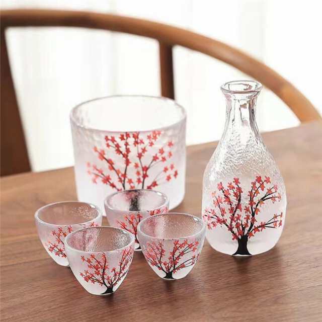 桜柄 お酒 酒器セット 日本酒 冷酒 6点セット ガラス おしゃれ 盃 四合徳利 ぐい呑み プレゼント ギフト 上品 友人同士 夫婦 楽しむ