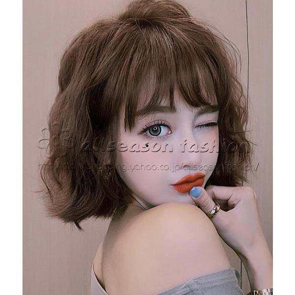 送料無料 人毛 自然ウィッグ 自然な人毛100%フルウィッグ かつら ミディアム ショート レディー パーマ 円形