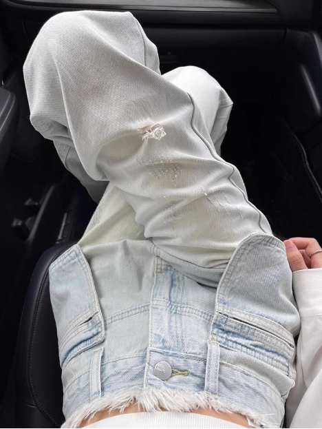 ダメージ加工デニム ストリート スタイル パンツ ボトムス Gパン