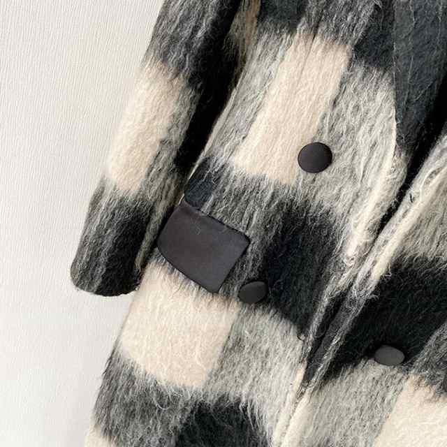 チェック ウール ロング コート レディース ミモレ丈 チェスターコート シャギー アウター テーラードコート 長袖 オーバーサイズ ロング丈 セミフレア スタンダードシルエット ダブルブレスト シンプル カジュアル エレガント フォーマル 暖かい 防寒対策 大人 上品 通勤 チェック ウール ロング コート レディース ミモレ丈 チェスターコート