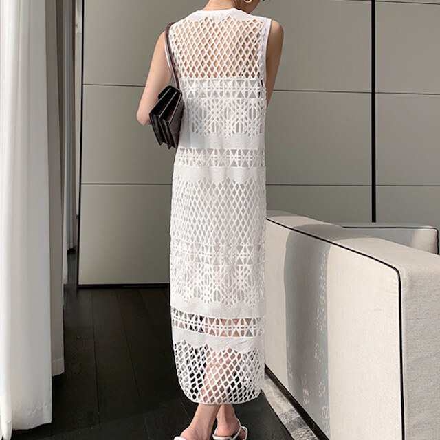 メッシュレースワンピース　レース　一色4サイズ　夏　【IN0001】