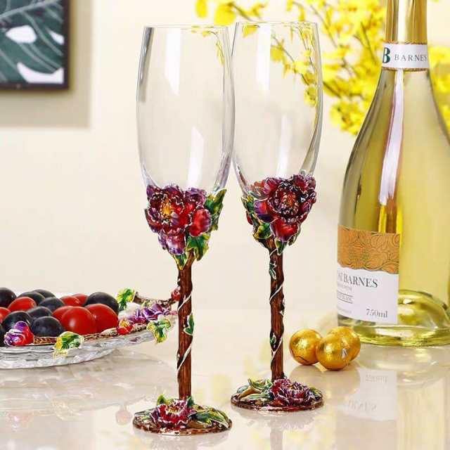 ワイングラス ペア☆2点シャンパン グラスセット 花柄