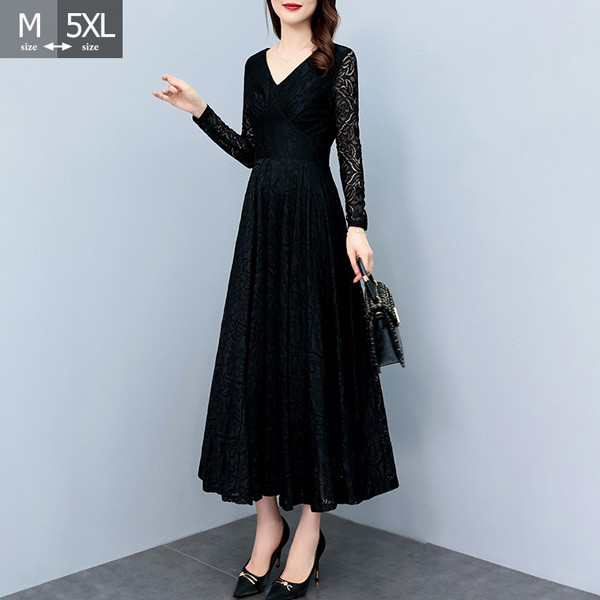 総レース ドレス ワンピース 長袖 パーティードレス ミモレ丈 フォーマル レディース Vネック 結婚式 同窓会 発表会 披露宴 入園式 二次会 入学式 お呼ばれ ブラック フレア ドレス ワンピース レース 大きいサイズ 20代 30代 40代 50代 秋 冬 おしゃれ dn046m3m3lc 4,640円