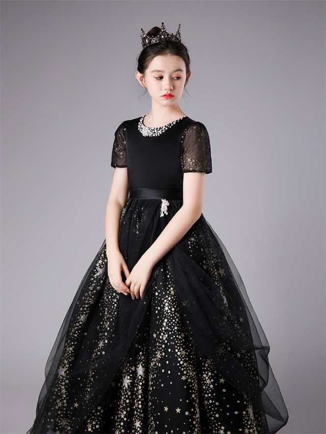 ピアノ発表会 ドレス 子供 女の子 発表会 ドレス 子ども レース ワンピース ブラック 黒 半袖 お祝い日 ピアノ発表会 ドレス 子供 女の子 発表会 ドレス 子ども ワンピース