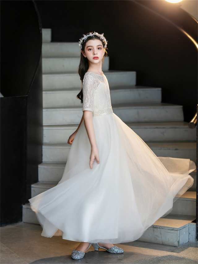 ピアノ発表会 ドレス 子供 女の子 発表会ドレス 五分袖 子ども ワンピース レース グレー お祝い日 演奏会 音会 フォーマル 誕生日 撮影 パーティー 子どもドレス ロング 蝶 半袖 五分丈 スパンコール刺繍 ピアノ発表会