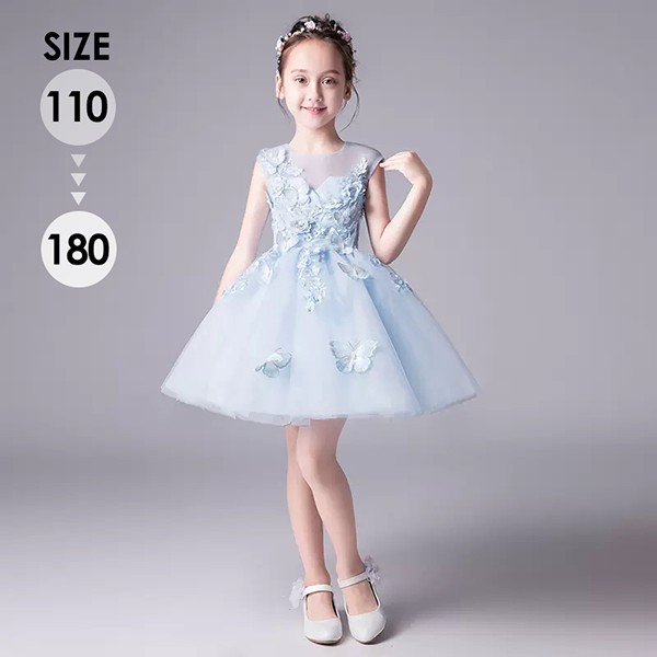 ピアノ発表会 ドレス 中学生 160 170 180 ワンピース キッズ 女の子 花柄 蝶々柄 透け感 キッズドレス ショートドレス ノースリーブ 子供服 パーティー ショート丈 子供ドレス 演奏会 フラワーガール ベールガール リングガール プリンセスドレス ブライダル フォーマル