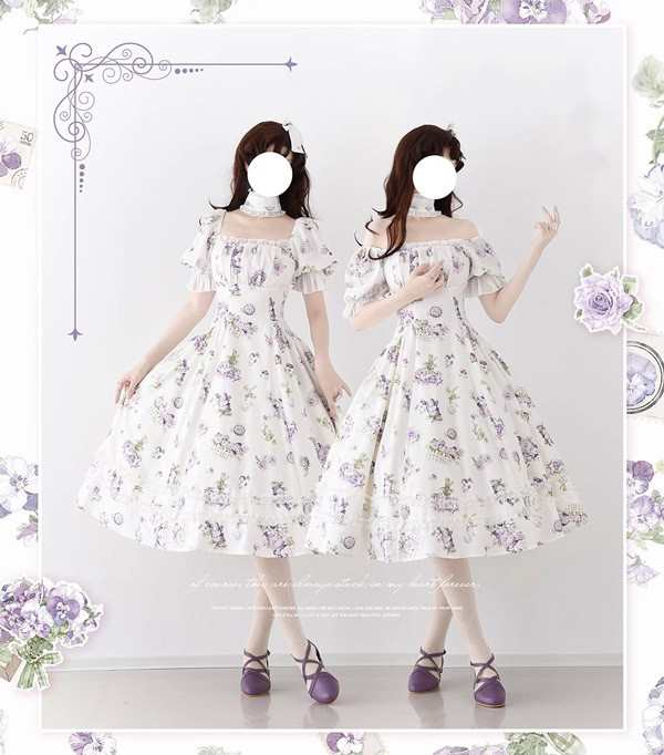 ロリータ ワンピース 花柄 春夏用 ミモレ丈 半袖 リボン パフスリーブ レディース フレアスカート クラロリ ゴスロリ レトロ風 リゾートワンピ 洋服 Aライン 上品 ストライプ柄 ロリータファッション フリル ロリータ ワンピース 花柄 春夏用 ミモレ丈 半袖 リボン パフスリーブ