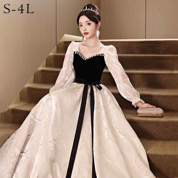 パーティードレス ロング 演奏会 袖付き ドレス 大きいサイズ 7L