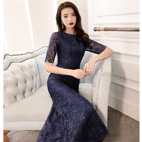 ロングドレス 演奏会 袖付き 大人 ピアノ 発表会 マーメイドライン