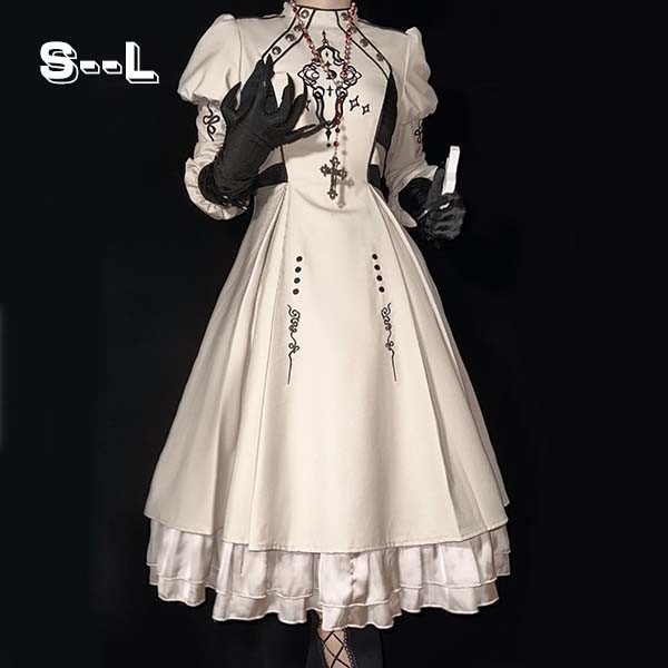 ワンピース ロリータ レディース ゴスロリ ハイウエスト Aライン 暗黒風 ロリィタファッション 長袖 ロリータワンピース コスチューム コスプレ 衣装 洋服 日常 仮装 パーティ イベント ステージ 文化祭 学園祭 春秋用 d9097z7z7h5