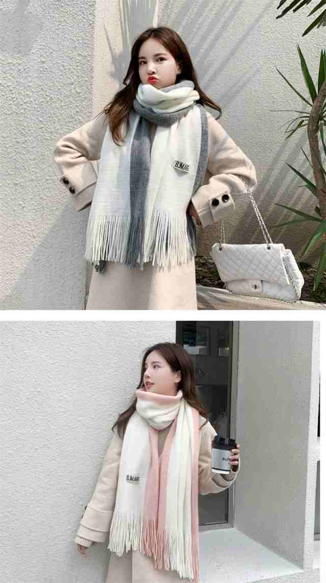 【5％OFFでお得にGET♪】マフラー レディース バイカラー 厚手 大判ストール 暖かい ストール もこもこ かわいい 大きい ボリュームたっぷり 秋冬春 通 マフラー