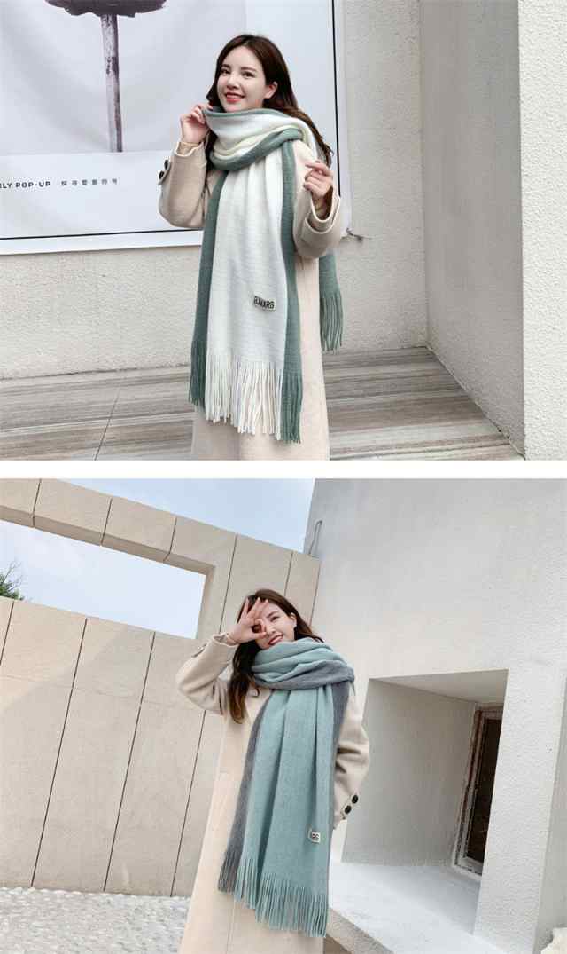 【5％OFFでお得にGET♪】マフラー レディース バイカラー 厚手 大判ストール 暖かい ストール もこもこ かわいい 大きい ボリュームたっぷり 秋冬春 通 マフラー