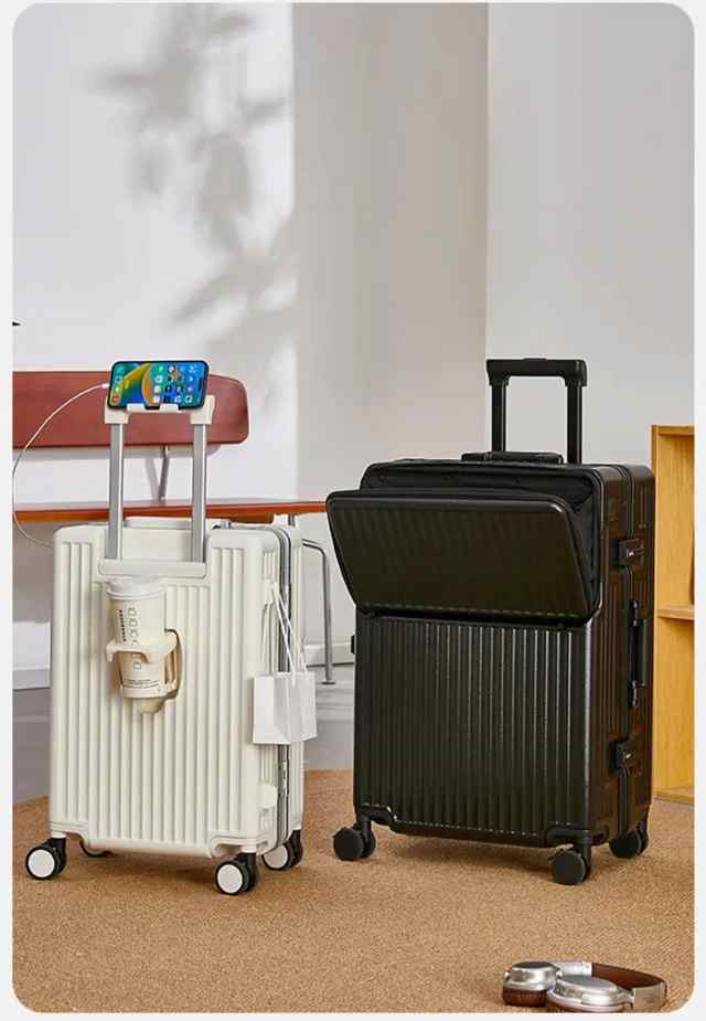 ⑧ アルミフレームスーツケース フロントオープン キャリーケース ストッパー付 ストッパー付き フロントオープン スーツケース アルミフレーム」の