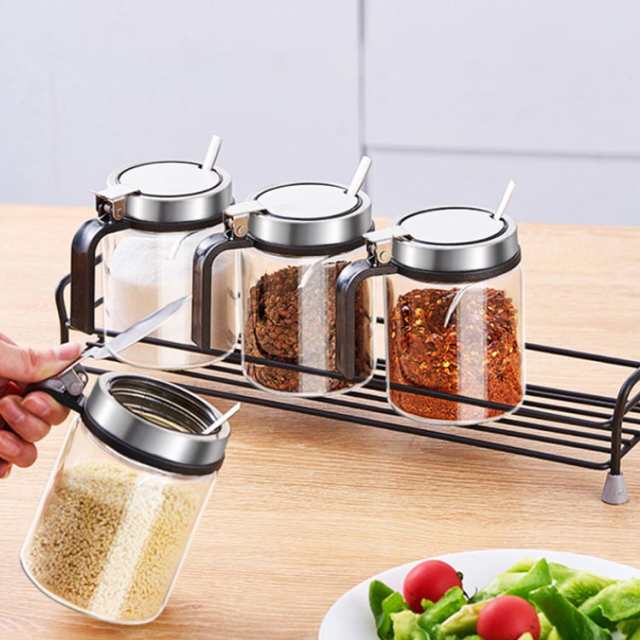 蓋付き 調味料 【3個セット】 片手操作 調味料ポット 調味料ケース