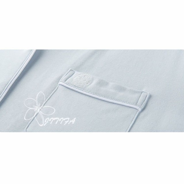 パジャマ カップル 綿100 ブルー 前開き Vネック 長袖 長ズボン 薄手