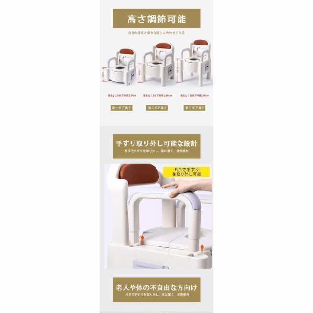 簡易トイレ 水洗トイレ ポータブル便器 背もたれ型 介護用 介護トイレ 介護用品 洋式 蓋つき カラー色 高機能 幅広い_4