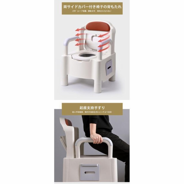 簡易トイレ 水洗トイレ ポータブル便器 背もたれ型 介護用 介護トイレ 介護用品 洋式 蓋つき カラー色 高機能 幅広い_7