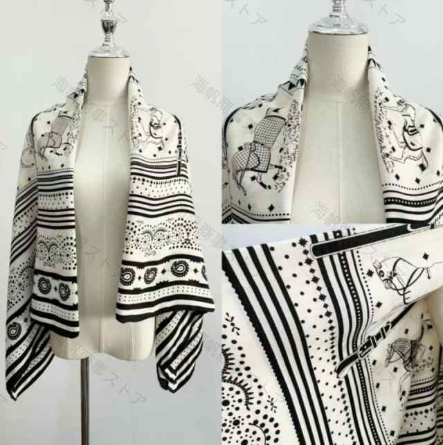 【春夏】 レディース 送料無料 大人 ホワイト　ブラック　レッド ストール ペーズリー柄 ボーダー ストライプ ドット柄 モノトーン 白黒 バイカラー バンダナ柄 上質 上品 高級  再販 6月前半頃  2025 新作 3color Horse scarf Cashmere素材